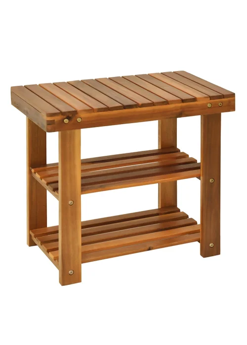 HOMCOM Natural 3-tier Shoe Rack Bench (50cm x 28cm x 45cm) - One Size Image 2