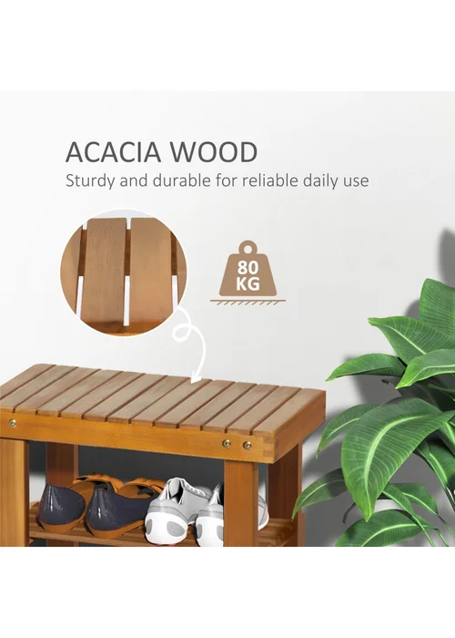 HOMCOM Natural 3-tier Shoe Rack Bench (50cm x 28cm x 45cm) - One Size Image 4