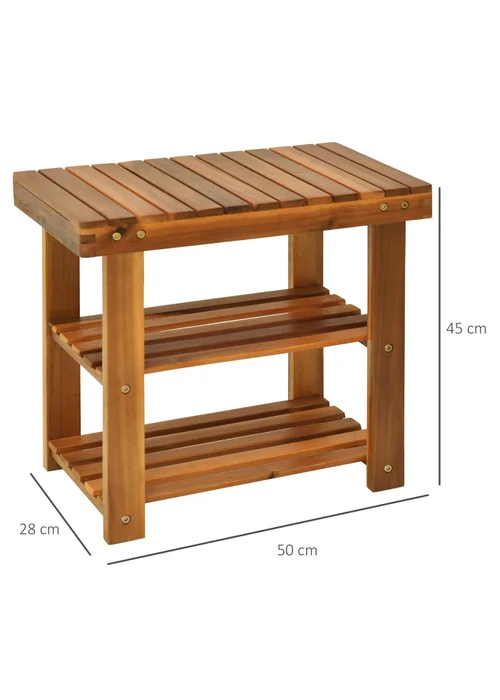 HOMCOM Natural 3-tier Shoe Rack Bench (50cm x 28cm x 45cm) - One Size Image 3