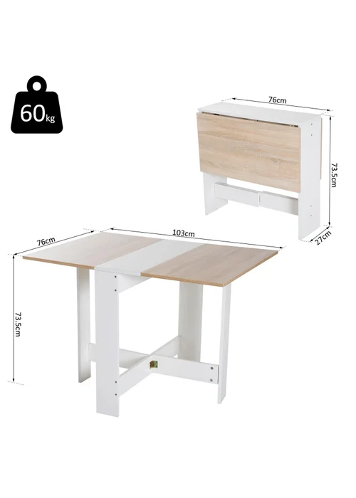HOMCOM Brown Wooden Folding Table (103cm x 76cm x 73.5cm) - One Size Image 3