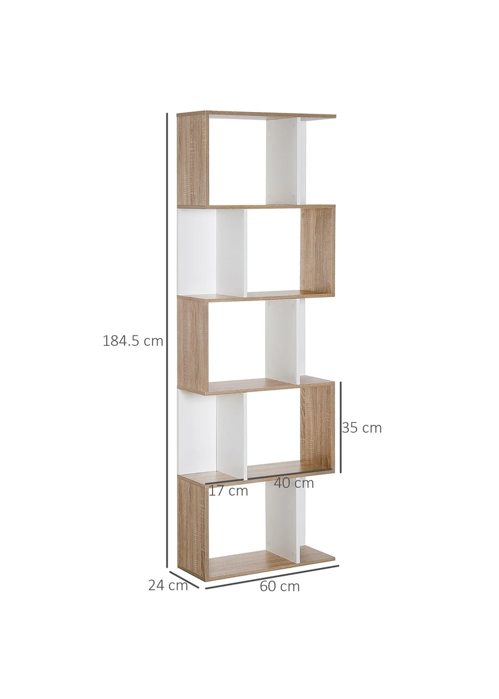HOMCOM Natural 5-tier Display Shelving Bookcase (60cm x 24cm x 184.5cm) - One Size Image 4