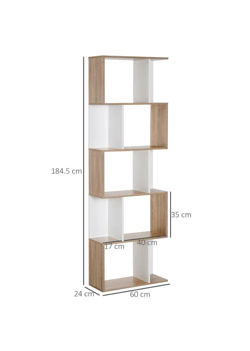 HOMCOM Natural 5-tier Display Shelving Bookcase (60cm x 24cm x 184.5cm) - One Size Image 4