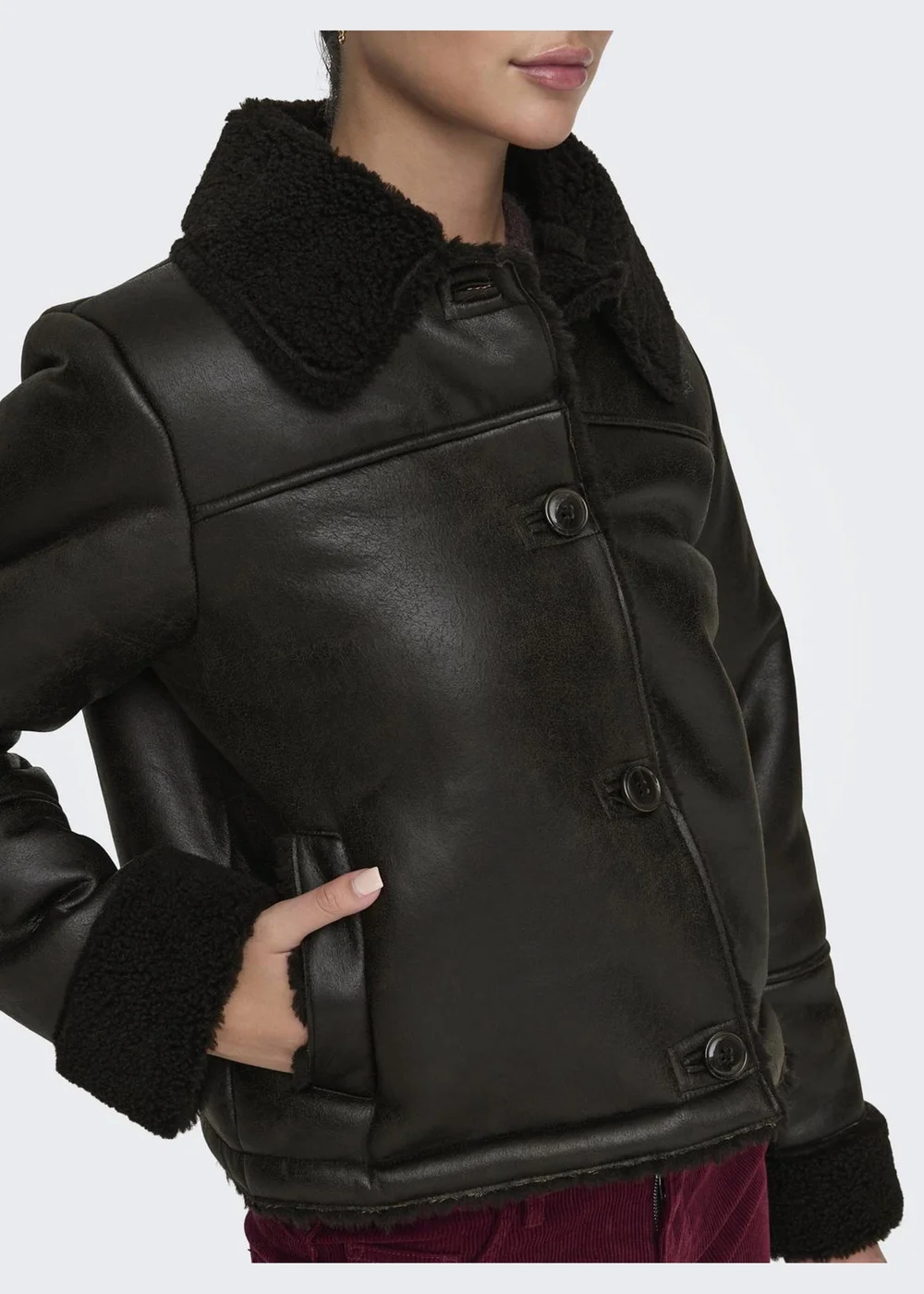 JDY Chocolate Brown Shearling Jacket - 8 Image 4