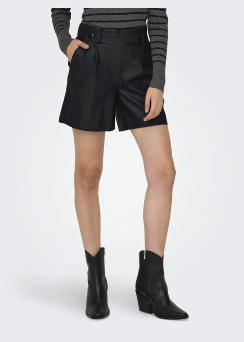JDY Black Leather Look Shorts - 8 Image 3