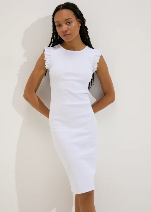White Ribbed Midi Dress - Size 8 Image 1