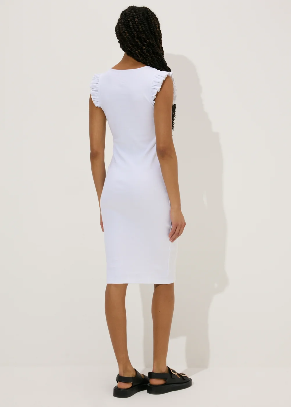 White Ribbed Midi Dress - Size 8 Image 2