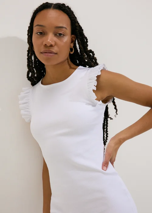 White Ribbed Midi Dress - Size 8 Image 3