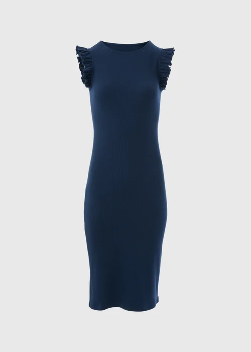 Navy Heavyweight Ribbed Midi Dress - 8 Image 5