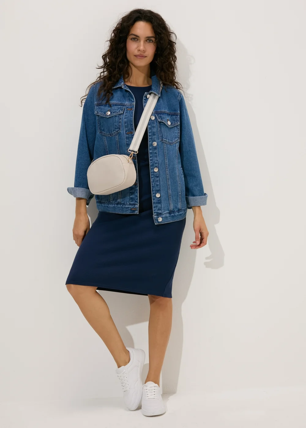 Navy Heavyweight Ribbed Midi Dress - 8 Image 1