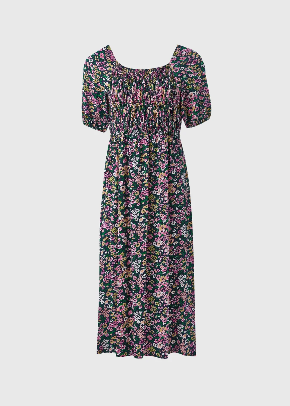 Multicolour Floral Square Neck Shirred Midi Dress - 8 Image 5