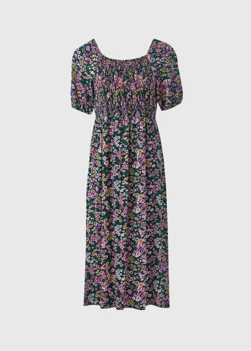 Multicolour Floral Square Neck Shirred Midi Dress - 8 Image 5