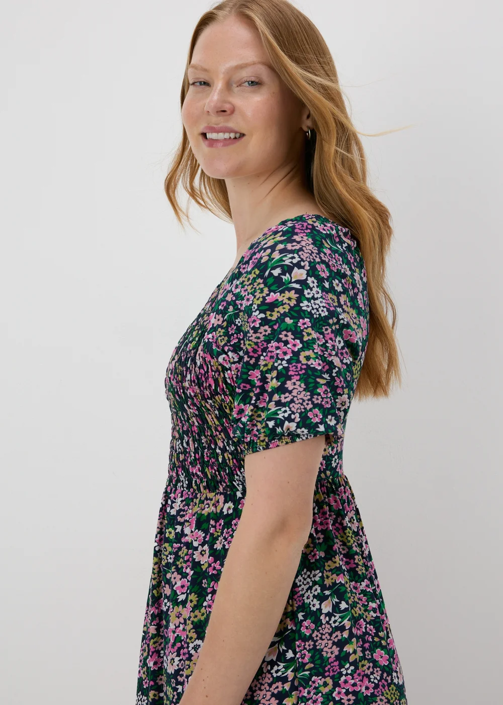 Multicolour Floral Square Neck Shirred Midi Dress - 8 Image 3