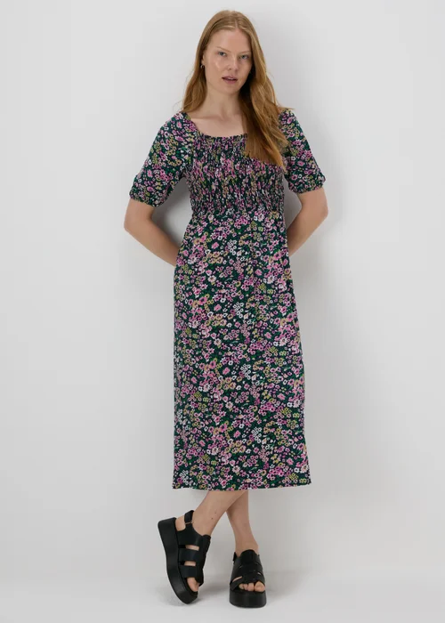 Multicolour Floral Square Neck Shirred Midi Dress - 8 Image 1