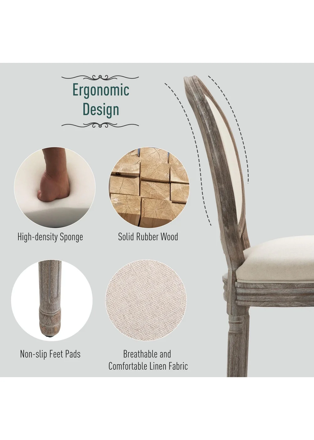 HOMCOM Cream Elegant Dining Chairs Set of 2 (51cm x 55cm x 96cm) - One Size Image 5