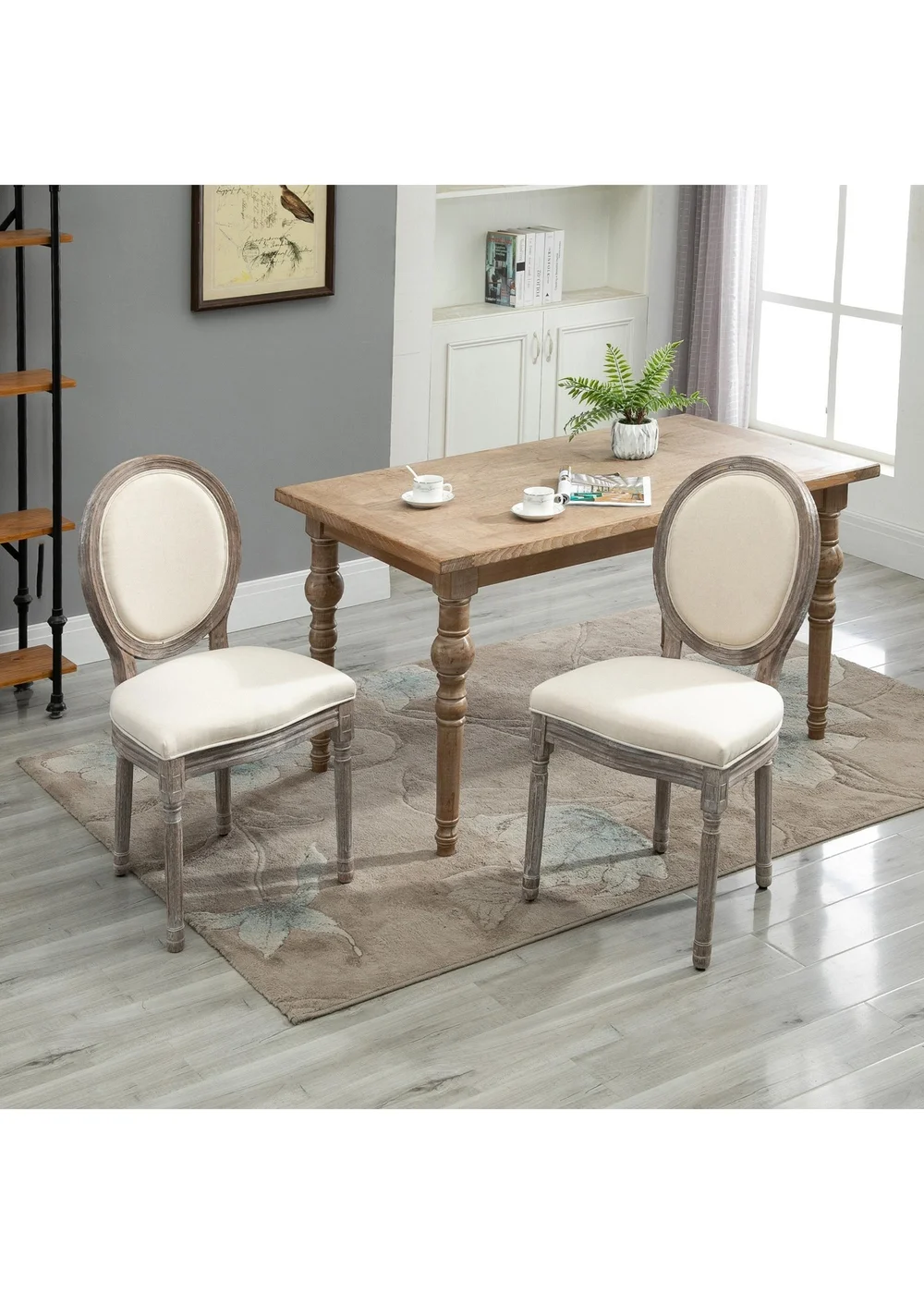 HOMCOM Cream Elegant Dining Chairs Set of 2 (51cm x 55cm x 96cm) - One Size Image 1