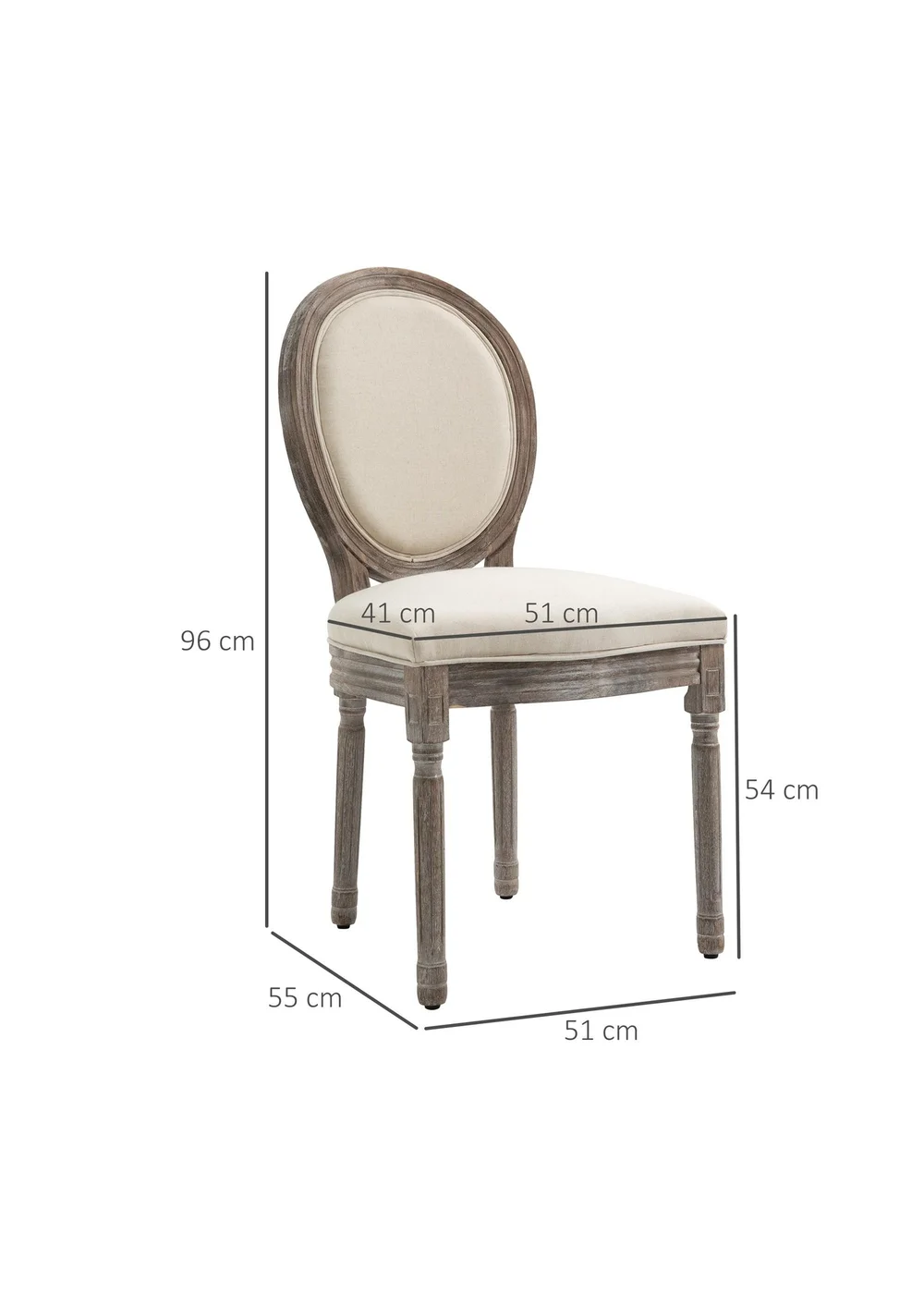 HOMCOM Cream Elegant Dining Chairs Set of 2 (51cm x 55cm x 96cm) - One Size Image 3