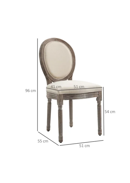 HOMCOM Cream Elegant Dining Chairs Set of 2 (51cm x 55cm x 96cm) - One Size Image 3