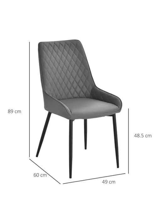 HOMCOM Grey Quilted PU Leather Dining Chairs Set of 2 (49cm x 60cm x 89cm) - No Size Image 4