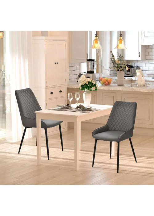 HOMCOM Grey Quilted PU Leather Dining Chairs Set of 2 (49cm x 60cm x 89cm) - No Size Image 1