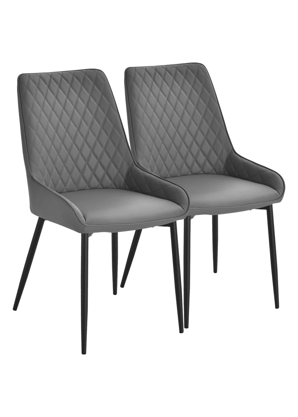 HOMCOM Grey Quilted PU Leather Dining Chairs Set of 2 (49cm x 60cm x 89cm) - No Size Image 2