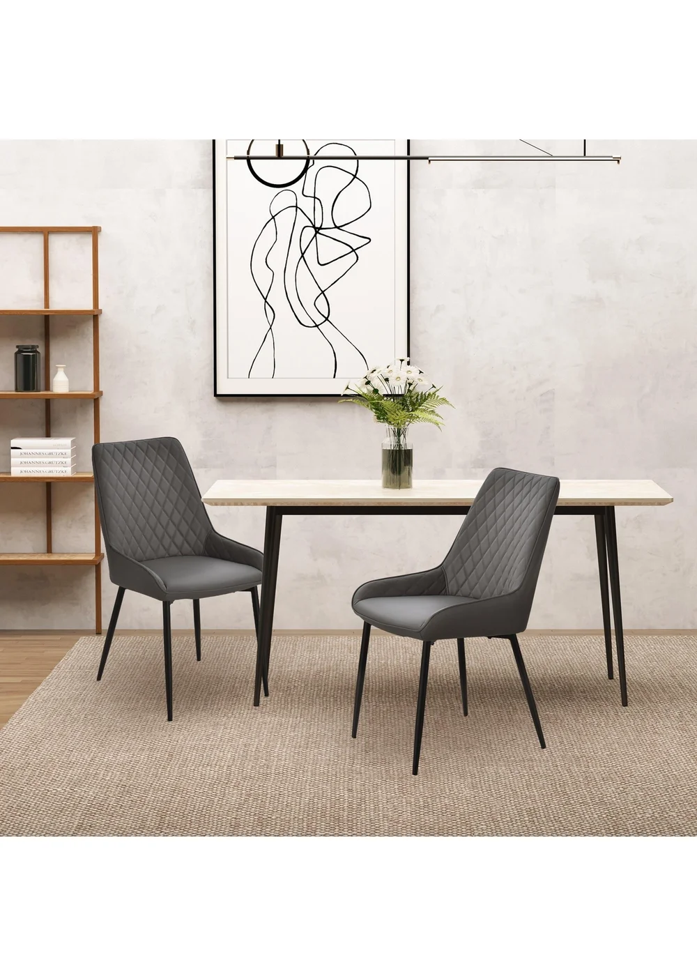 HOMCOM Grey Quilted PU Leather Dining Chairs Set of 2 (49cm x 60cm x 89cm) - No Size Image 3