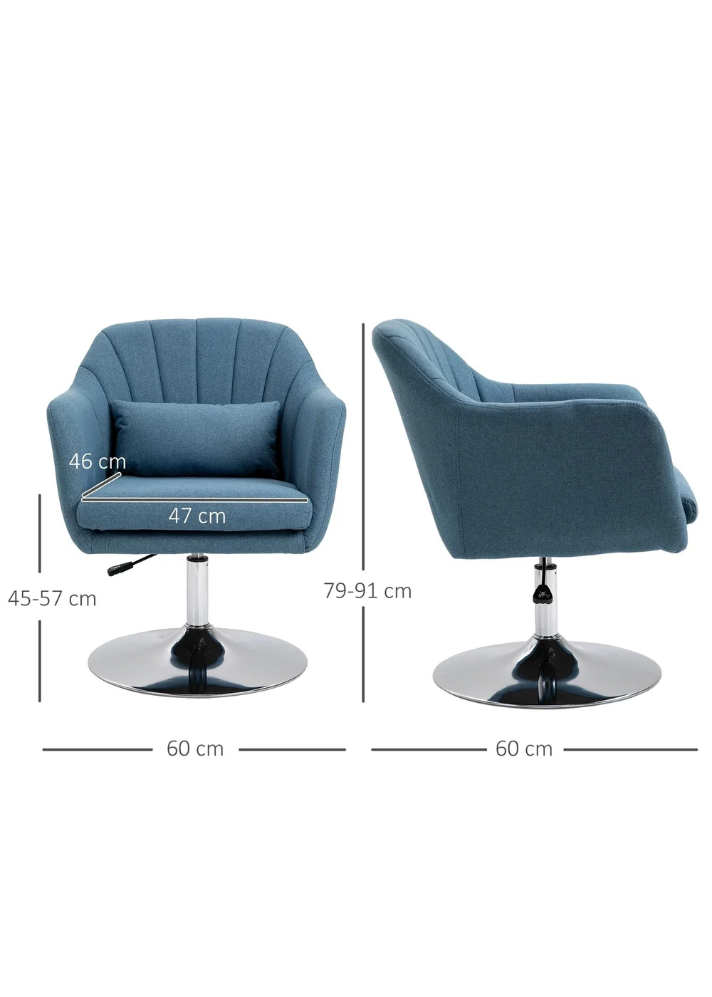 HOMCOM Blue Stylish Retro Linen Swivel Tub Chair (60cm x 60cm x 91cm) - No Size Image 3