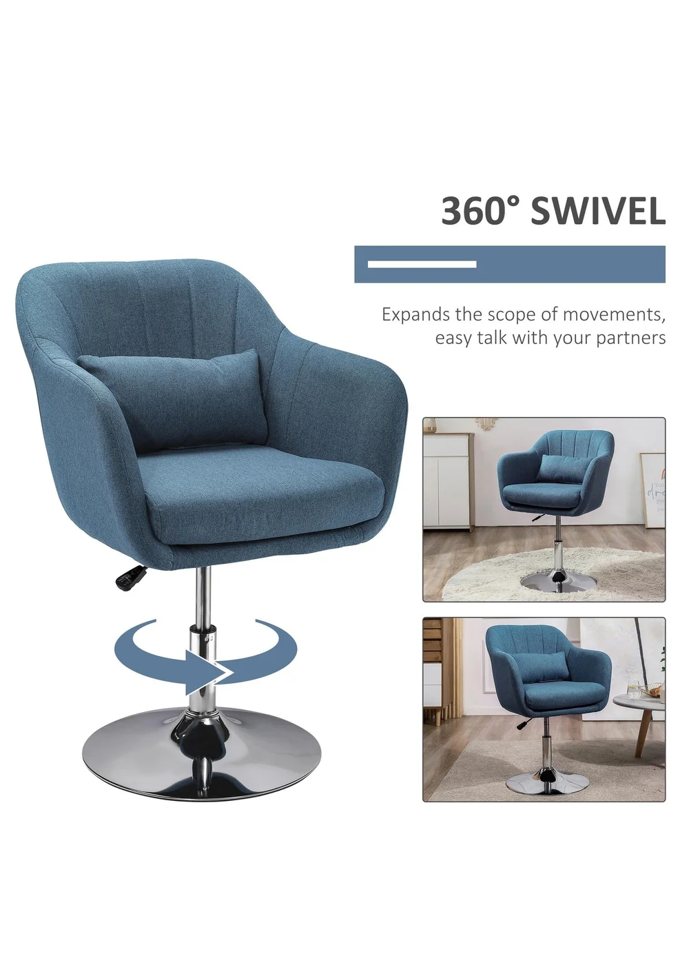HOMCOM Blue Stylish Retro Linen Swivel Tub Chair (60cm x 60cm x 91cm) - No Size Image 5