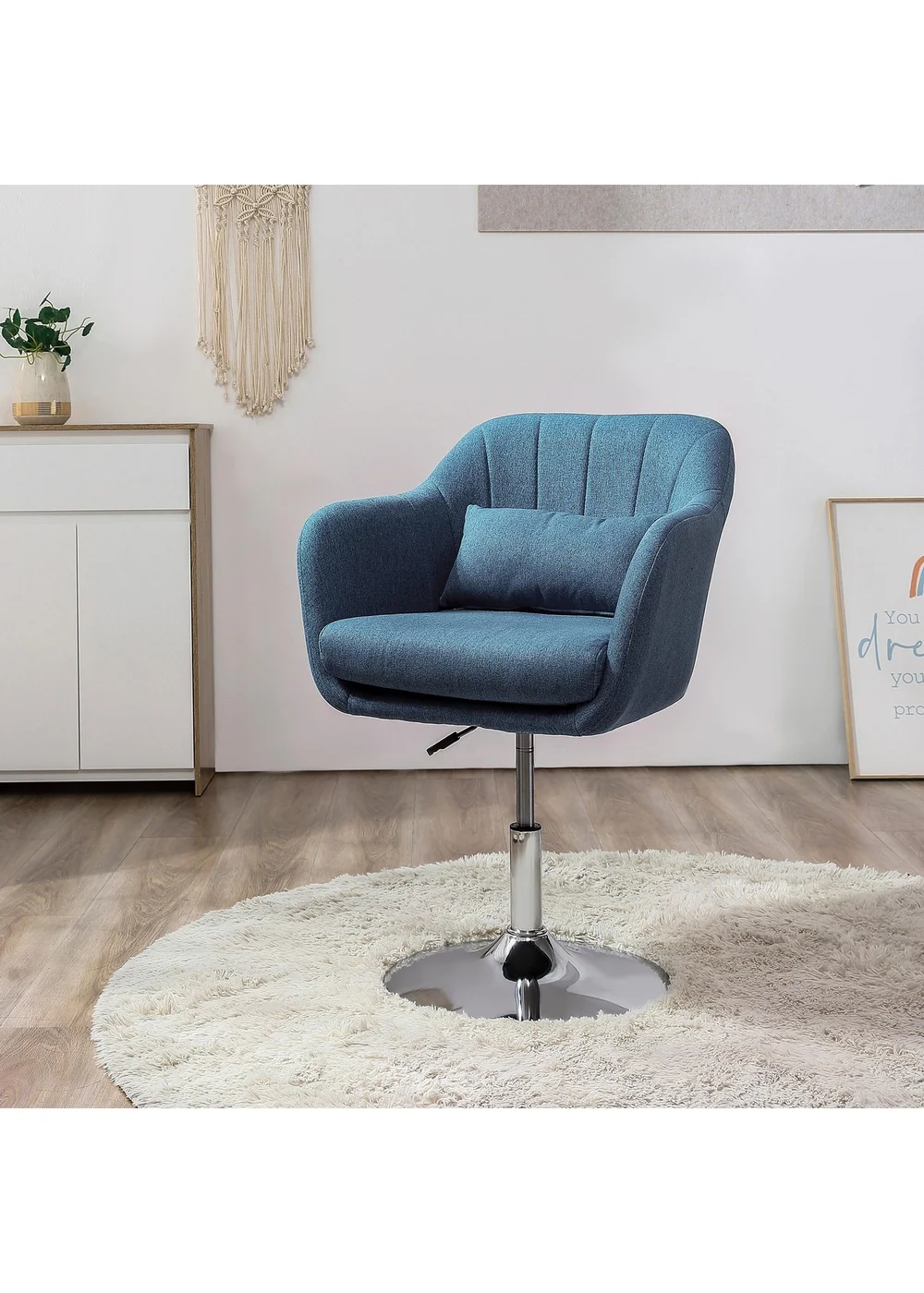 HOMCOM Blue Stylish Retro Linen Swivel Tub Chair (60cm x 60cm x 91cm) - No Size Image 1