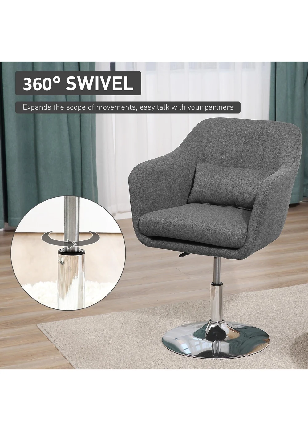 HOMCOM Grey Stylish Retro Linen Swivel Tub Chair (60cm x 60cm x 91cm) - No Size Image 4
