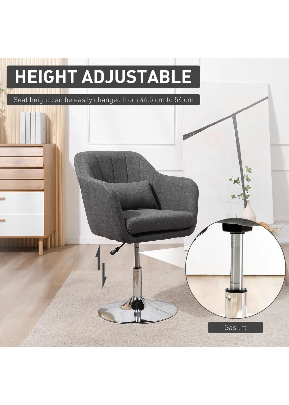 HOMCOM Grey Stylish Retro Linen Swivel Tub Chair (60cm x 60cm x 91cm) - No Size Image 3
