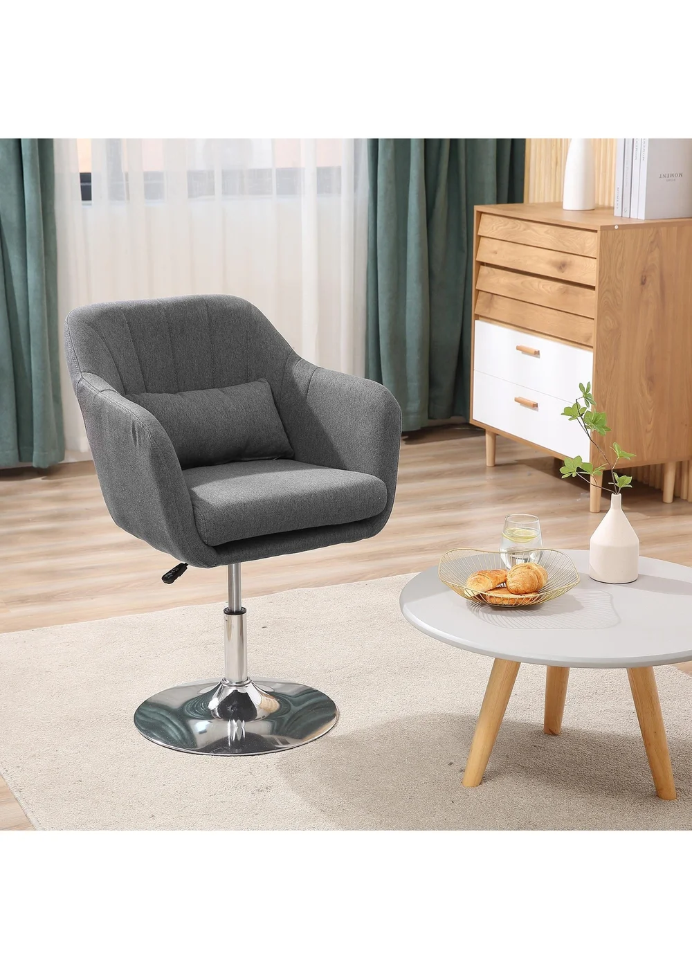 HOMCOM Grey Stylish Retro Linen Swivel Tub Chair (60cm x 60cm x 91cm) - No Size Image 1