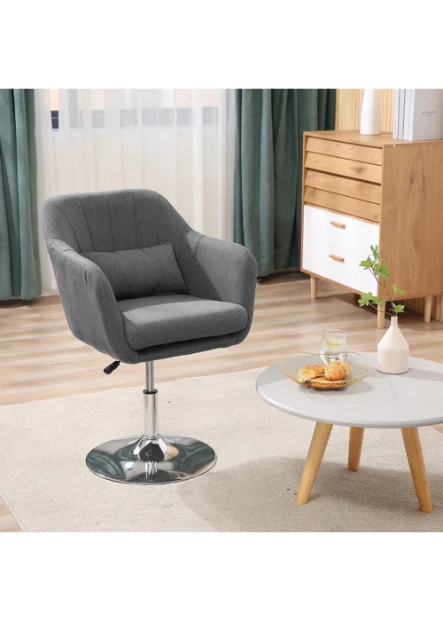HOMCOM Grey Stylish Retro Linen Swivel Tub Chair (60cm x 60cm x 91cm) - No Size Image 1