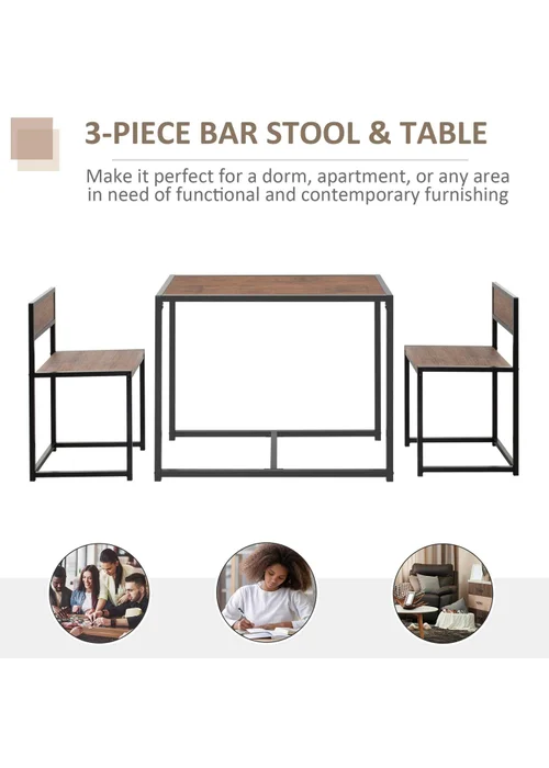 HOMCOM Brown Table Stool 3 Pcs Set (90cm x 47cm x 76cm) - One Size Image 5