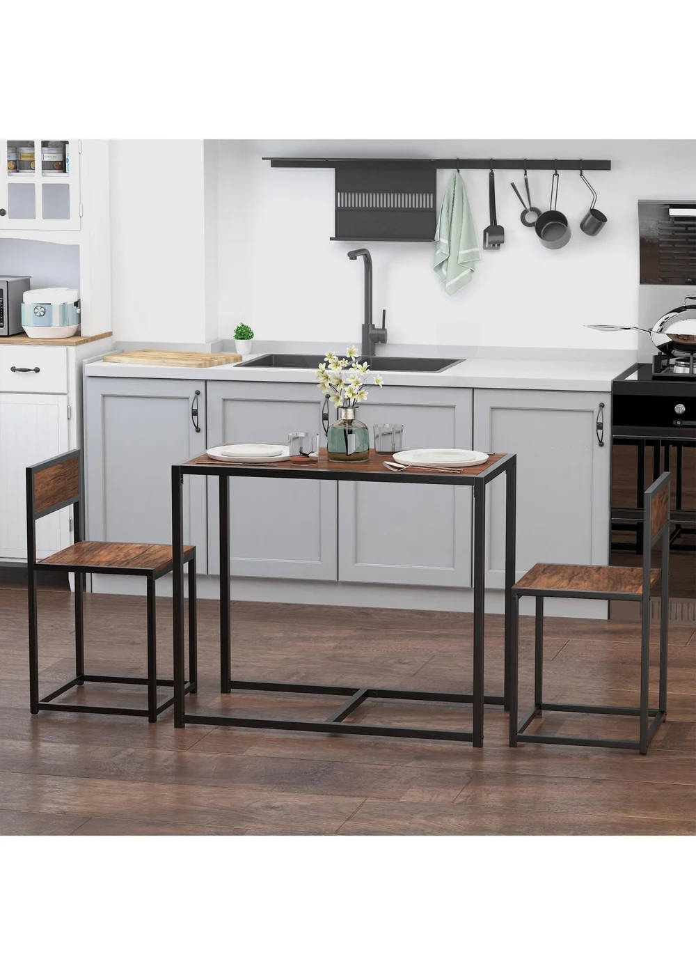 HOMCOM Brown Table Stool 3 Pcs Set (90cm x 47cm x 76cm) - One Size Image 1