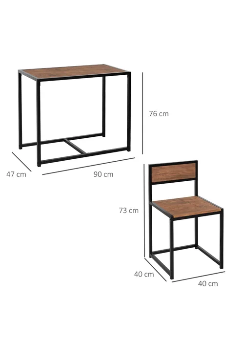 HOMCOM Brown Table Stool 3 Pcs Set (90cm x 47cm x 76cm) - One Size Image 3