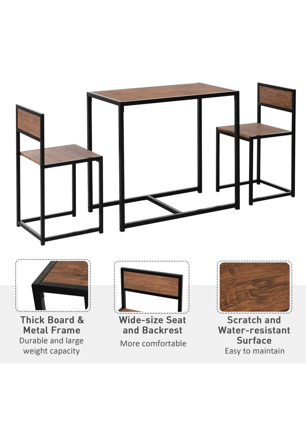 HOMCOM Brown Table Stool 3 Pcs Set (90cm x 47cm x 76cm) - One Size Image 4
