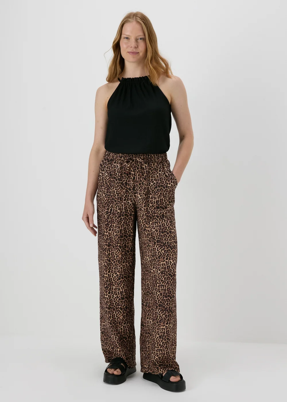 Brown Leopard Print Textured Wide Leg Trousers - 8 Image 1