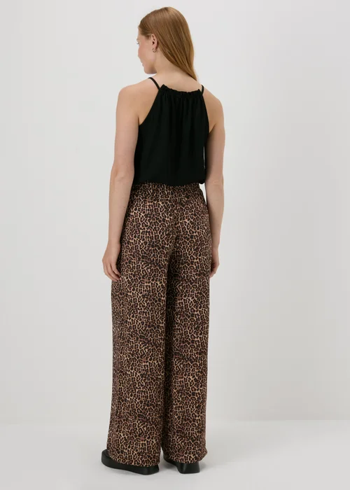 Brown Leopard Print Textured Wide Leg Trousers - 8 Image 2