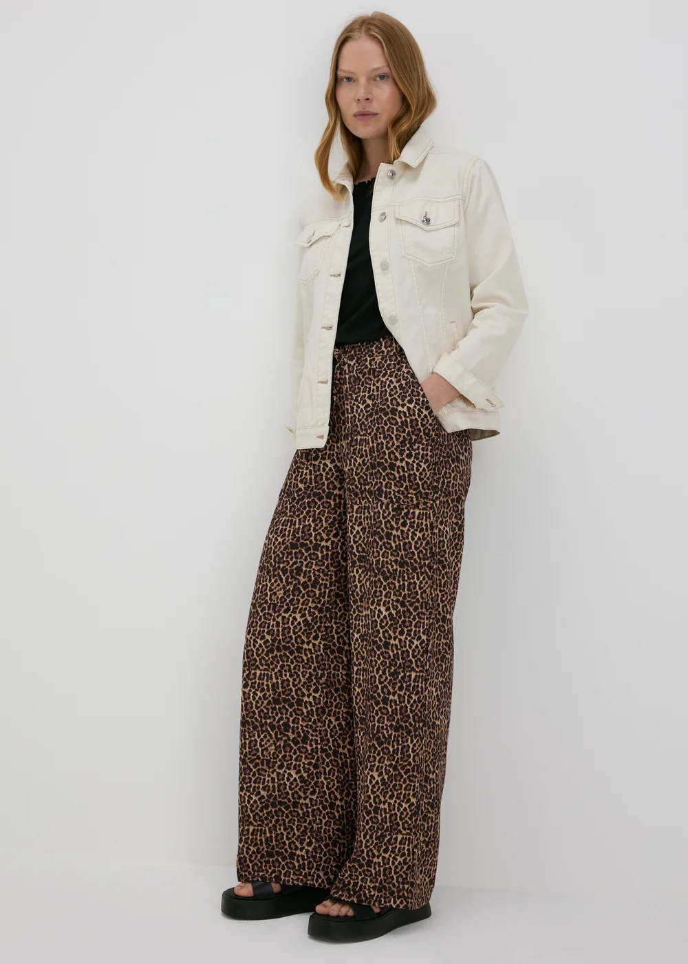 Brown Leopard Print Textured Wide Leg Trousers - 8 Image 4