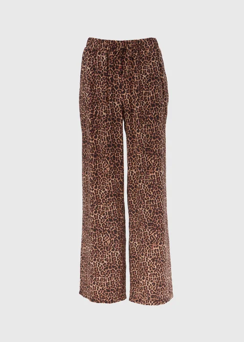 Brown Leopard Print Textured Wide Leg Trousers - 8 Image 5