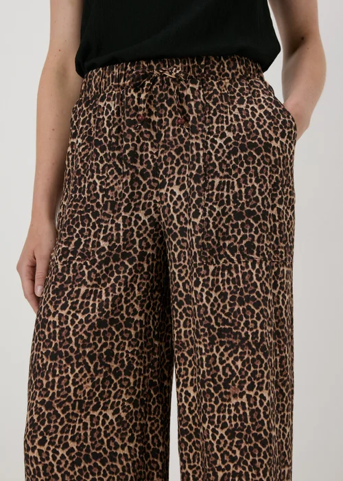 Brown Leopard Print Textured Wide Leg Trousers - 8 Image 3