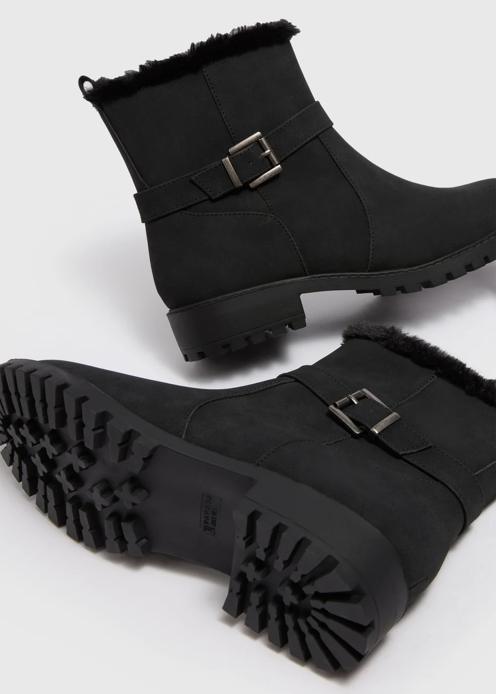 Wide Fit Fur Lined Black Biker Boots - Size 3 Image 2