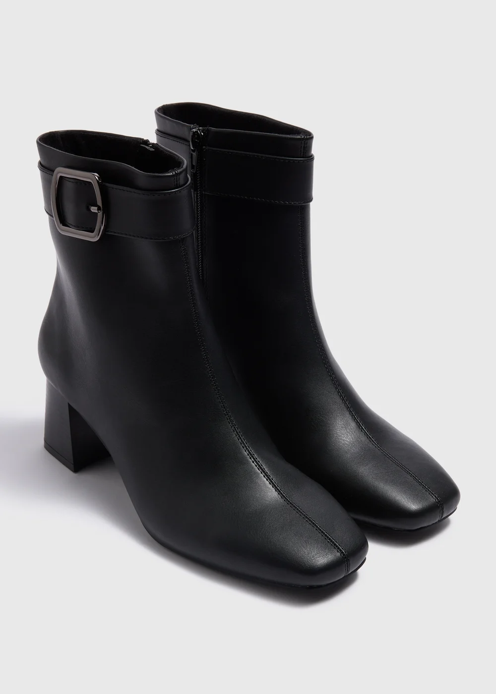 Black Wide Fit Buckle Block Heel Boots - Size 3 Image 1