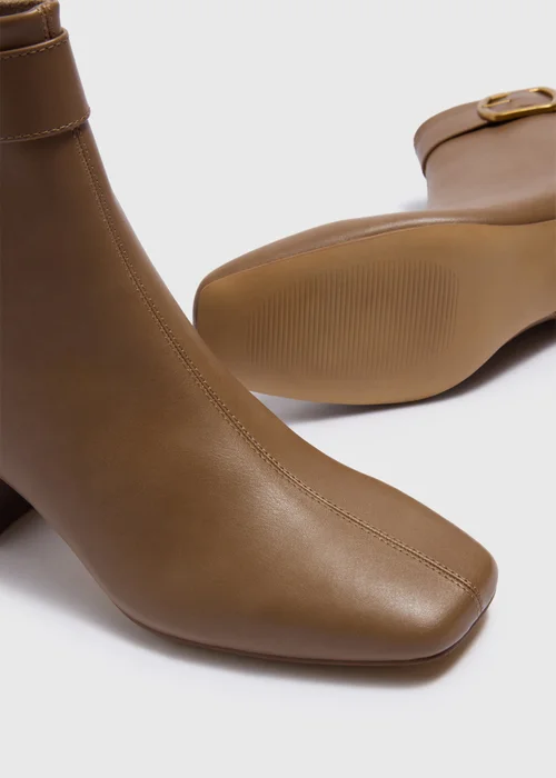 Tan Wide Fit Buckle Block Heel Boots - 3 Image 2