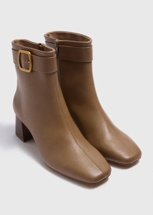Tan Wide Fit Buckle Block Heel Boots - 3 Image 1
