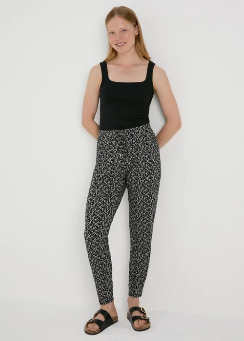 Black Floral Print Harem Trousers - Size 8 Image 1