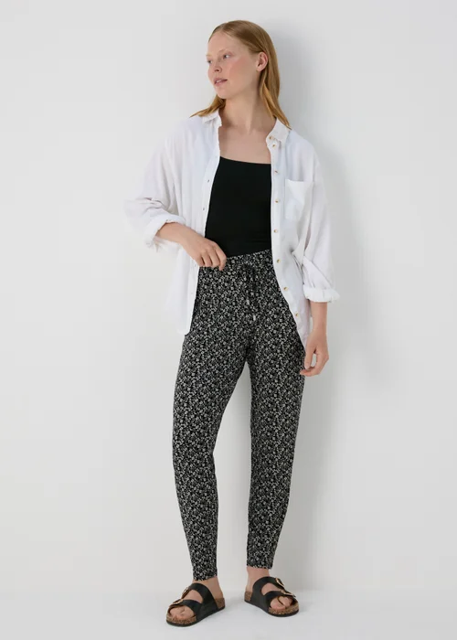 Black Floral Print Harem Trousers - Size 8 Image 4