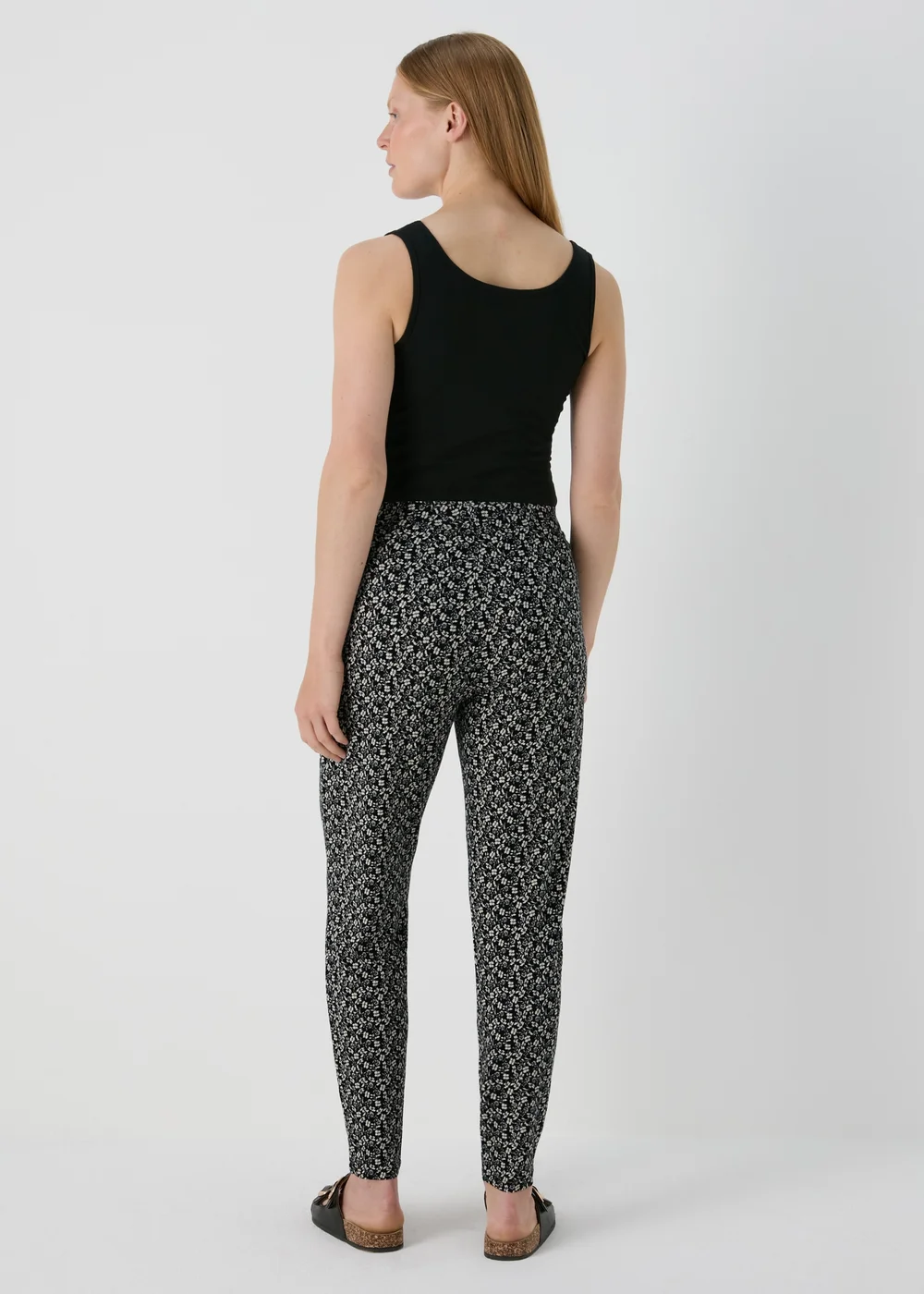 Black Floral Print Harem Trousers - Size 8 Image 2