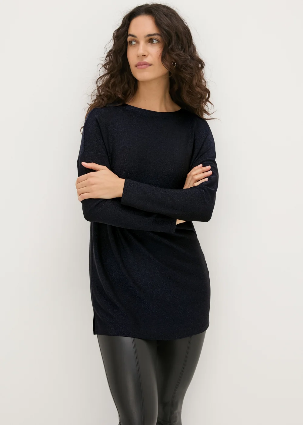 Navy Sparkle Yarn Long Sleeve Top - Small Image 1