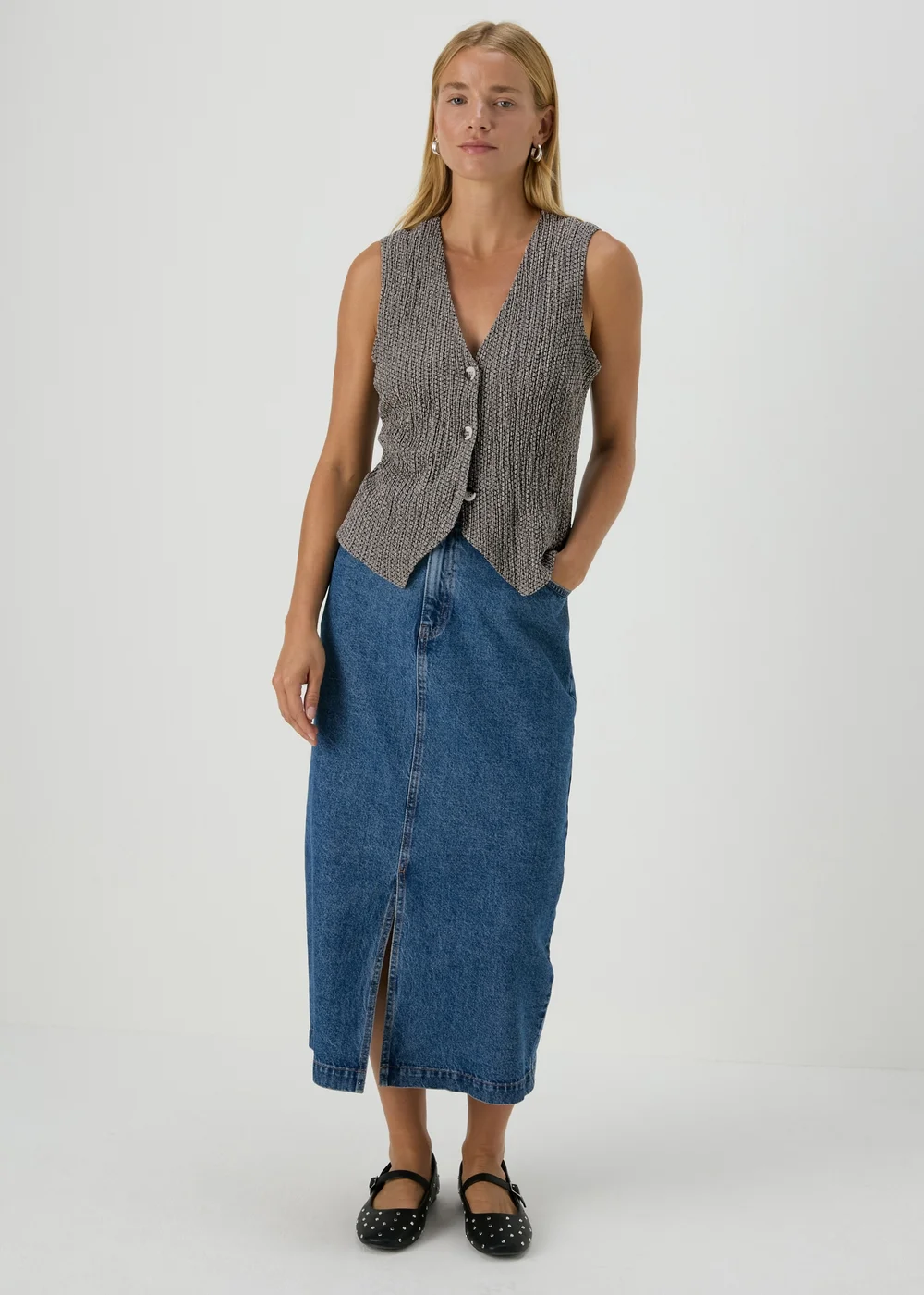 Grey Textured Co Ord Waistcoat - 8 Image 4